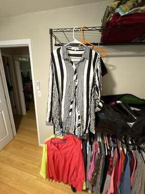 Eden & Olivia Button Down Striped Shirt Size 3X Black White Long Sleeve